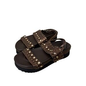 Very Volatile Womens Chunky Platform Flat Sandals Size 6‎ Brown Studded Strap